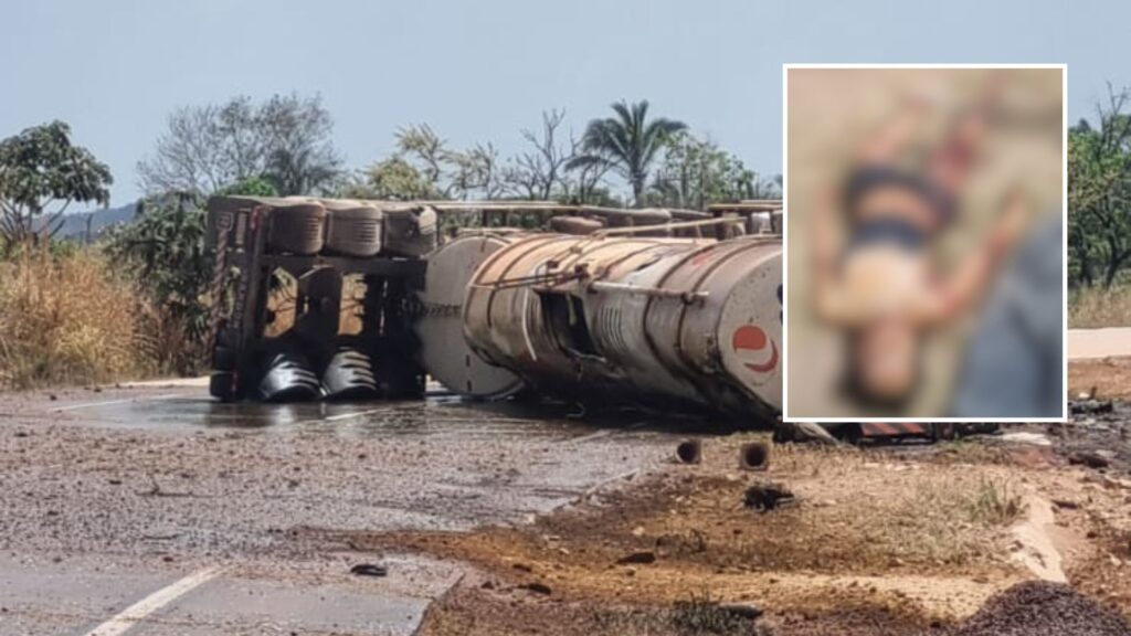 Tombamento de carreta com diesel interdita BR-364 e deixa vítima fatal em Campo Verde; veja vídeo