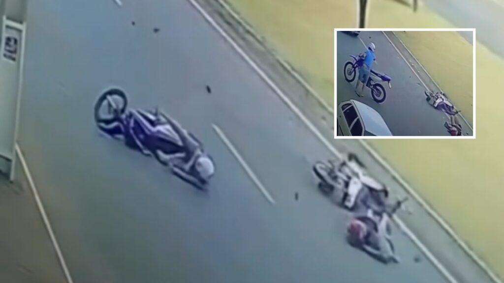 Motociclista empina a moto, causa acidente e foge sem prestar socorro em Sinop; veja o vídeo