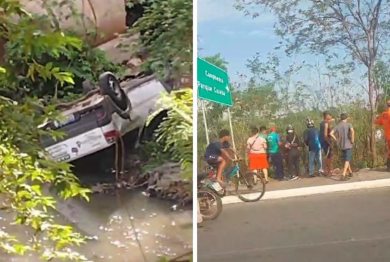 Carro despenca de ponte em MT e mobiliza resgate