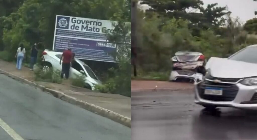 Grave acidente na Miguel Sutil: carro cai em barranco após chuva