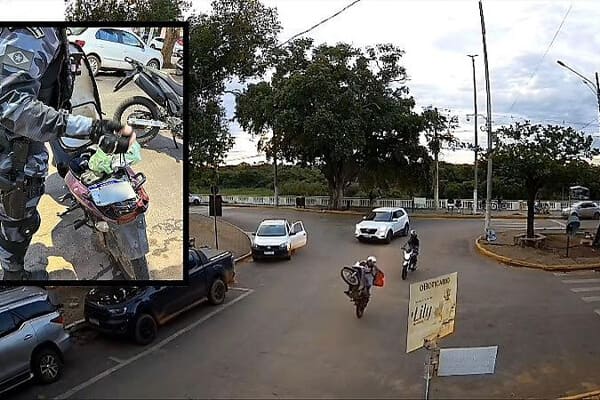 Entregador preso por empinar moto e sem placa em Cáceres