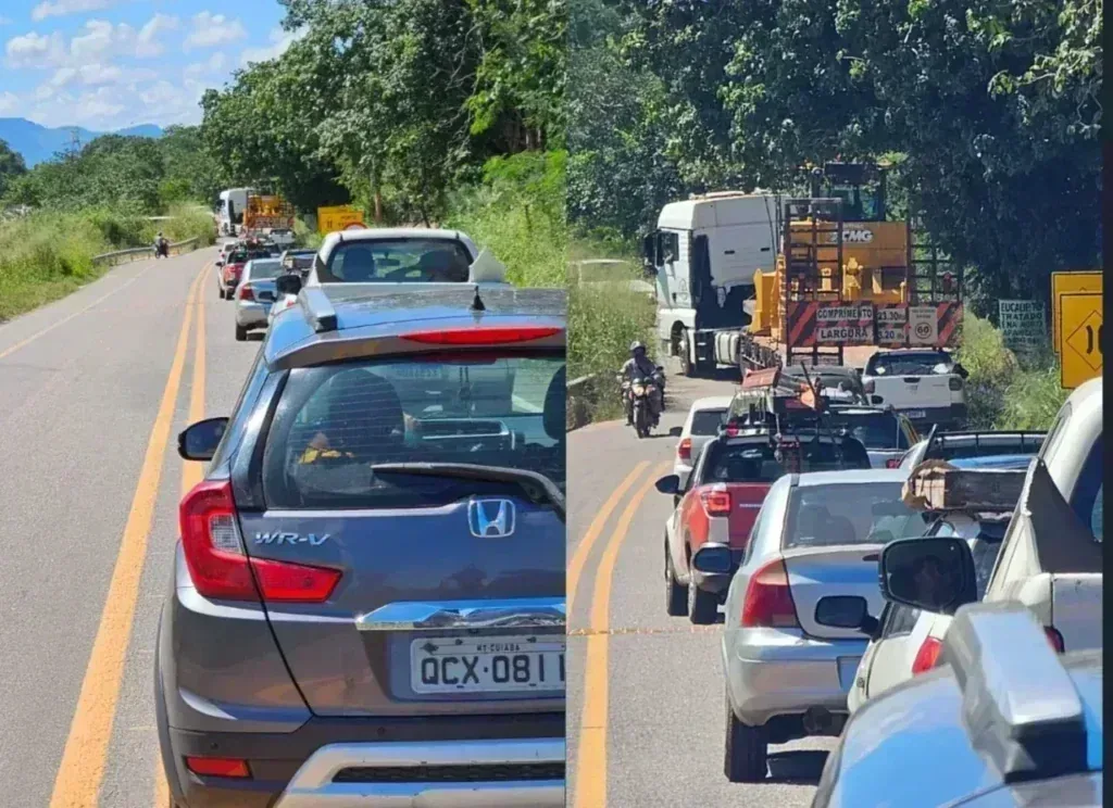 Carreta fica presa em ponte de ferro e causa congestionamento em Cuiabá em destaque